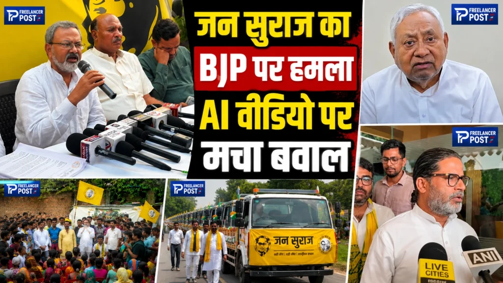 बांकीपुर चुनाव में AI वीडियो पर बवाल, जन सुराज ने BJP को दी खुली चुनौती, बोले- नीतीश कुमार से पत्रकारों के सामने वही बयान दिलवाइए पटना में प्रेस वार्ता के दौरान बांकीपुर उपचुनाव में भाजपा के कथित AI वीडियो पर प्रतिक्रिया देते जन सुराज के प्रदेश अध्यक्ष मनोज भारती और पार्टी नेता।