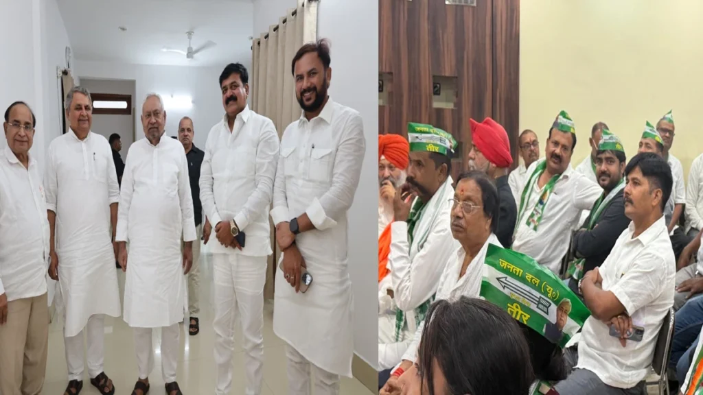 पटना स्थित 7 सर्कुलर रोड आवास पर बांकीपुर विधानसभा उपचुनाव की तैयारियों की समीक्षा बैठक करते पूर्व मुख्यमंत्री नीतीश कुमार और एनडीए के वरिष्ठ नेता।