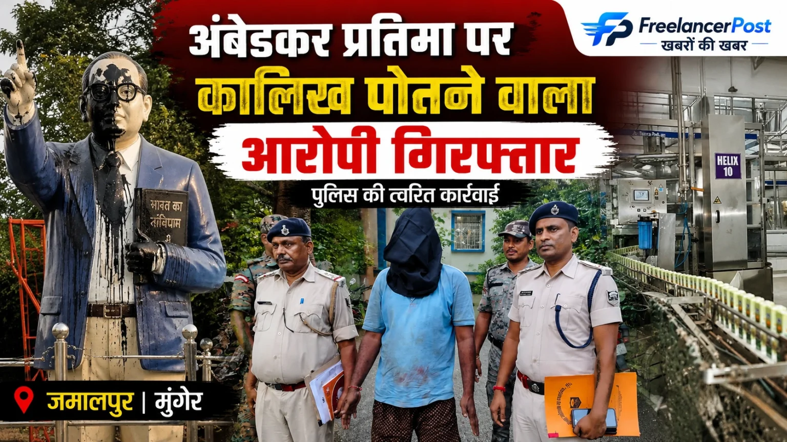 जमालपुर में अंबेडकर प्रतिमा पर कालिख पोतने के मामले की जानकारी देते एसडीपीओ अभिषेक आनंद