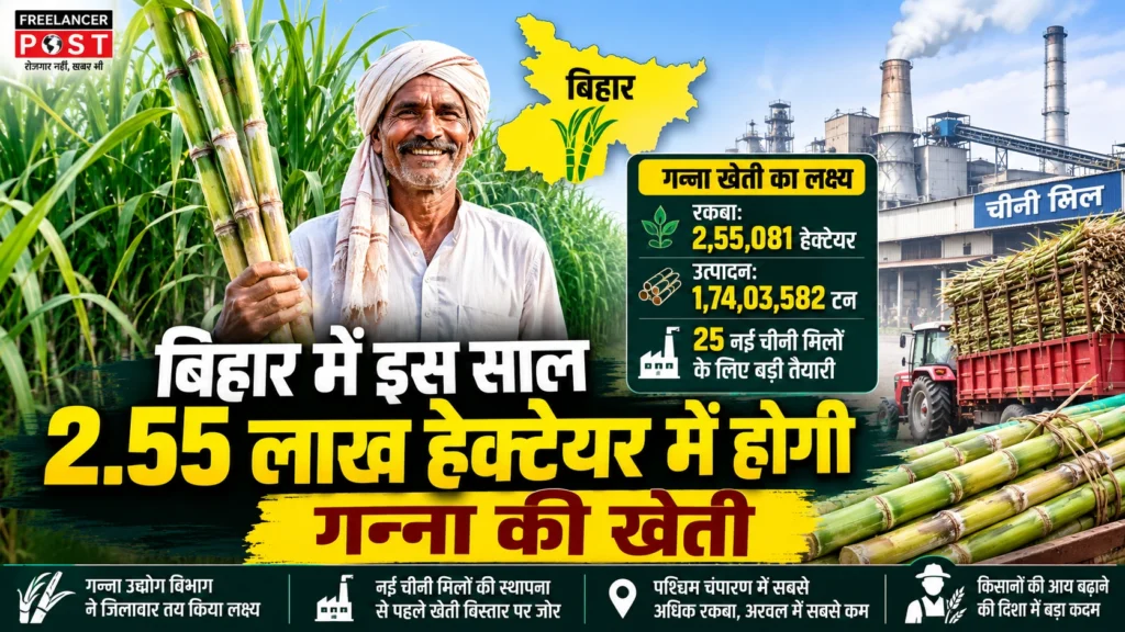 बिहार में गन्ना खेती का लक्ष्य तय, खेत में गन्ने की फसल