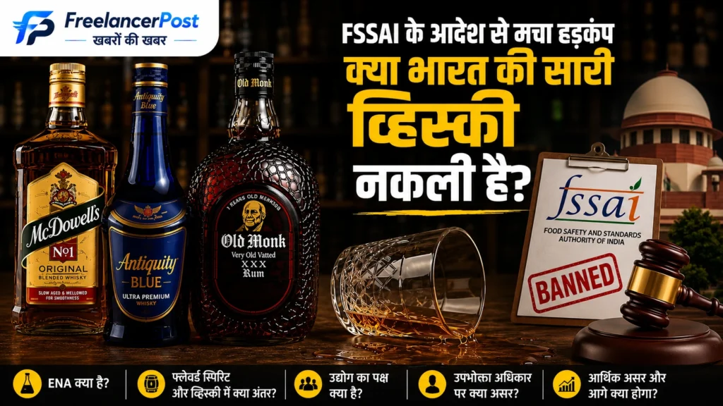 FSSAI Whisky Order Explained: भारत में व्हिस्की, ENA और Whisky Flavoured Spirit विवाद को दर्शाती प्रतीकात्मक तस्वीर