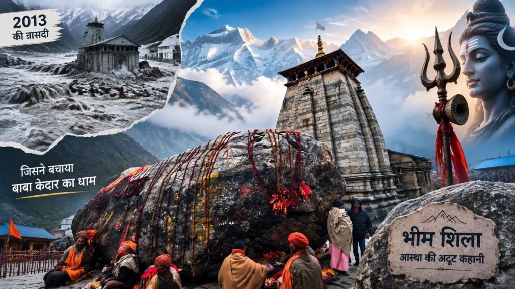 बाढ़ के दौरान मंदिर के पीछे आकर रुकी इस विशाल चट्टान को बाद में 'भीम शिला' कहा गया। स्थानीय मान्यता है कि इस चट्टान ने पानी और मलबे के सीधे प्रभाव को मंदिर तक पहुंचने से रोका।