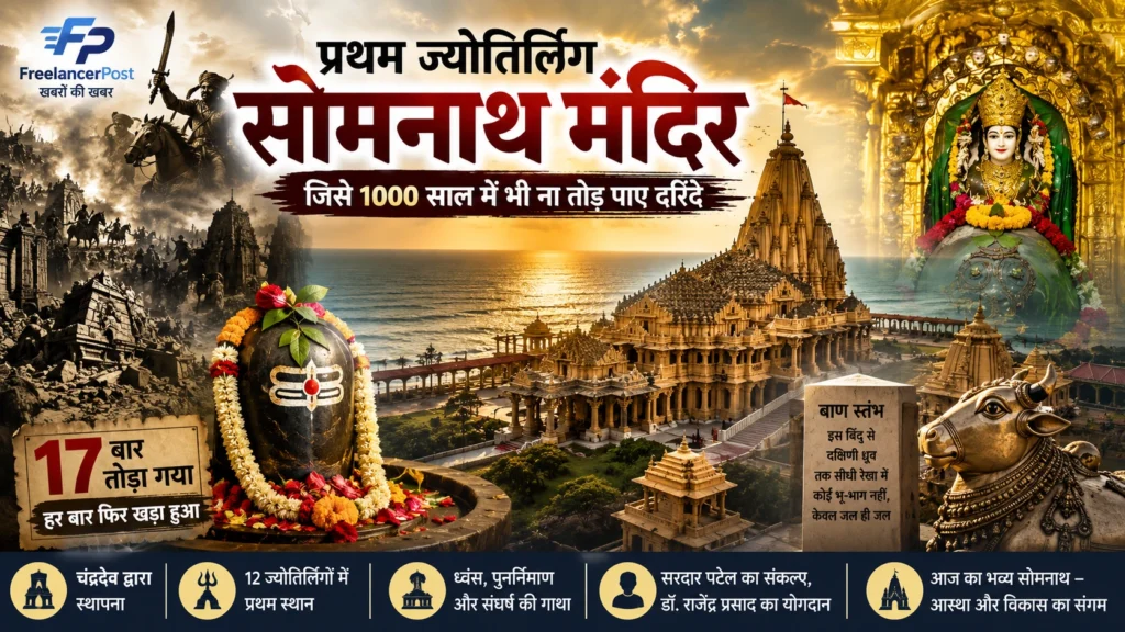 Somnath Temple Gujarat | गुजरात के प्रभास पाटन में स्थित प्रथम ज्योतिर्लिंग सोमनाथ मंदिर का भव्य दृश्य
