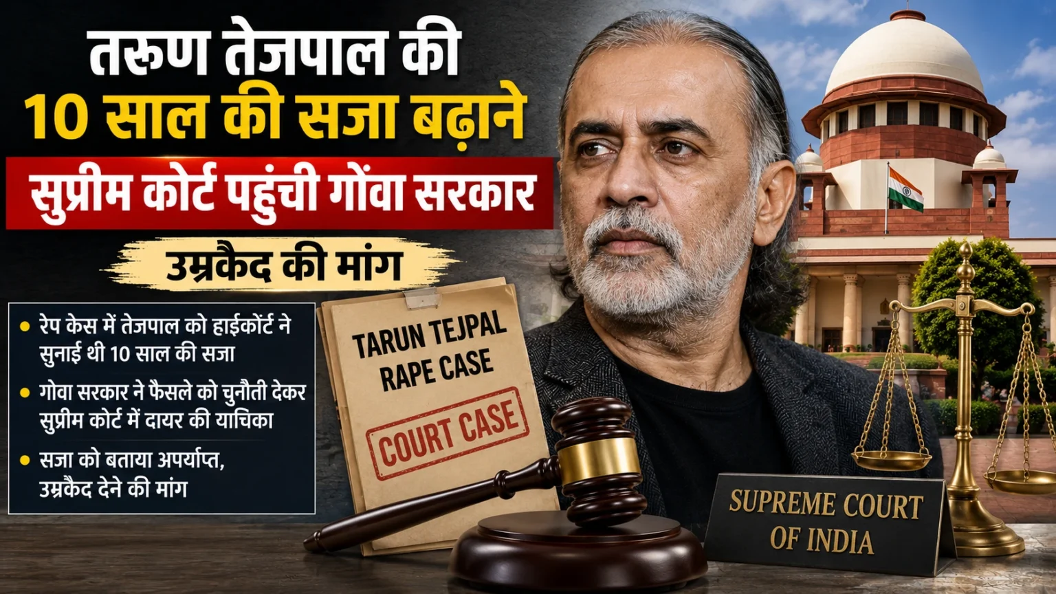 तरुण तेजपाल की सजा बढ़ाने सुप्रीम कोर्ट पहुंची गोवा सरकार