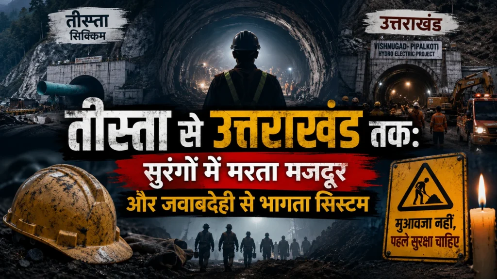 तीस्ता-6 और विष्णुगाड़-पीपलकोटी परियोजना की सुरंग दुर्घटनाओं के संदर्भ में मजदूरों की सुरक्षा, टनल सेफ्टी और जवाबदेही पर विश्लेषण।