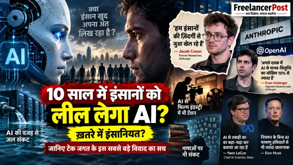 Artificial Intelligence और मानव अस्तित्व के संभावित जोखिम को दर्शाती प्रतीकात्मक तस्वीर।