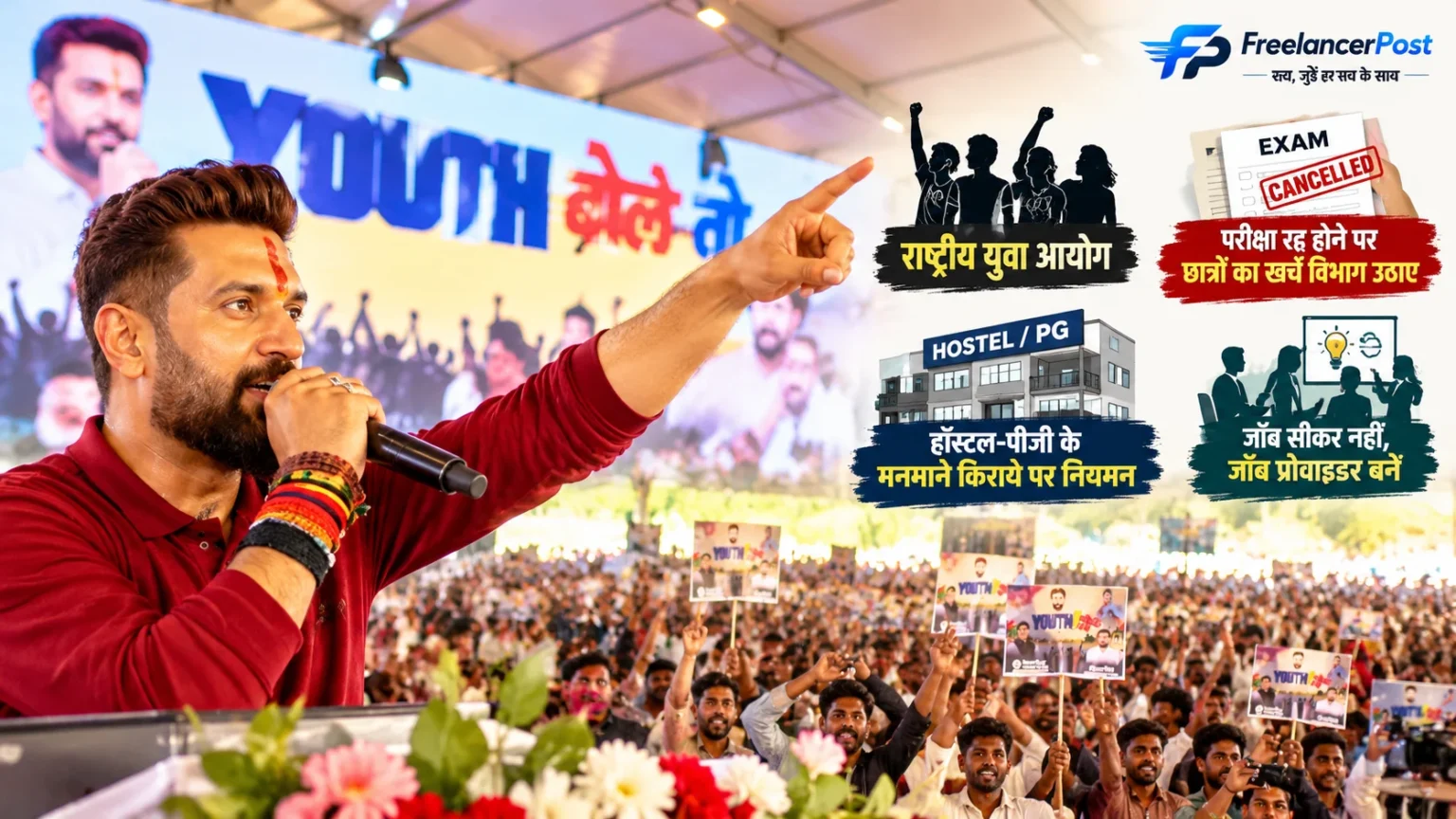 प्रयागराज में युवाओं के साथ संवाद करते चिराग पासवान
