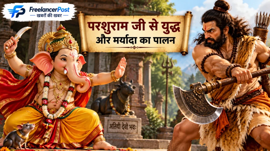 अपने क्रोधी स्वभाव के लिए जाने जाने वाले परशुराम जी इसे अपना अपमान समझ बैठे और क्रोधित होकर गणेश जी से युद्ध करने लगे। 