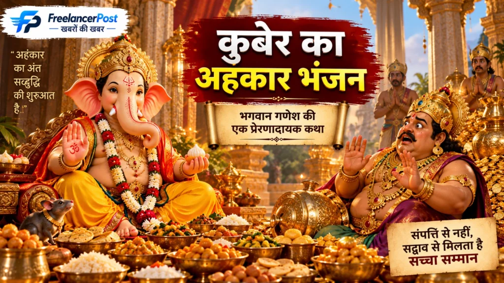  गणेश जी ने चेतावनी देते हुए कहा, "हे कुबेर! यदि मेरी भूख शांत नहीं हुई, तो मैं तुम्हारी अलकापुरी और तुम्हें भी खा जाऊँगा।"