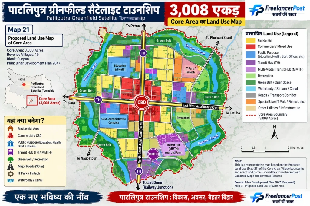 सेंट्रल बिजनेस डिस्ट्रिक्ट यानी CBD को 3 हजार 8 एकड़ का कोर एरिया के भीतर और उसके आसपास विकसित करने का प्रस्ताव है। 
