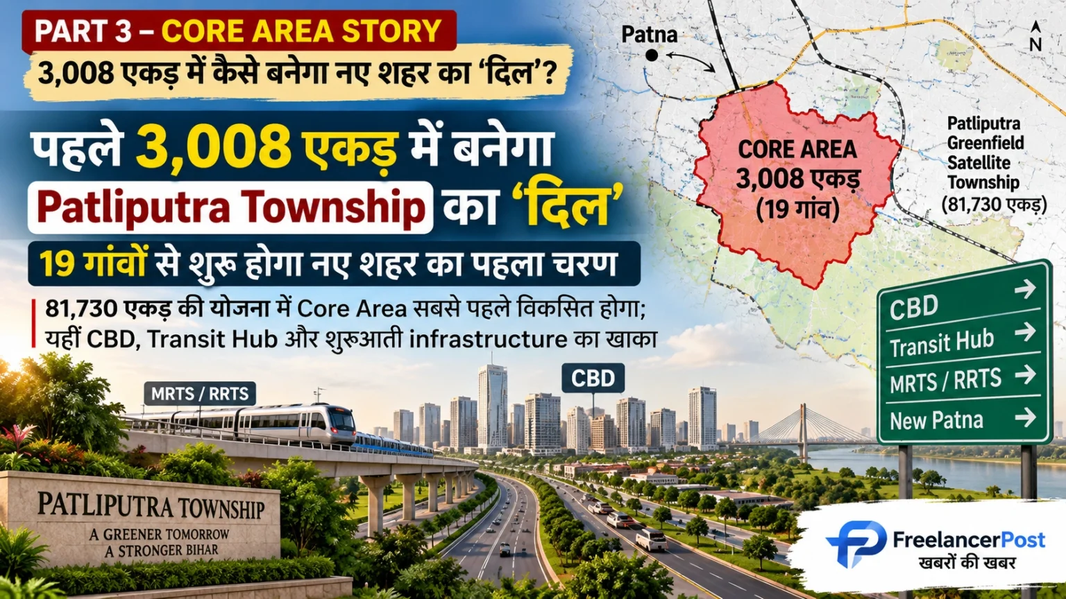 पाटलिपुत्र टाउनशिप के 3,008 एकड़ Core Area और 19 गांव
