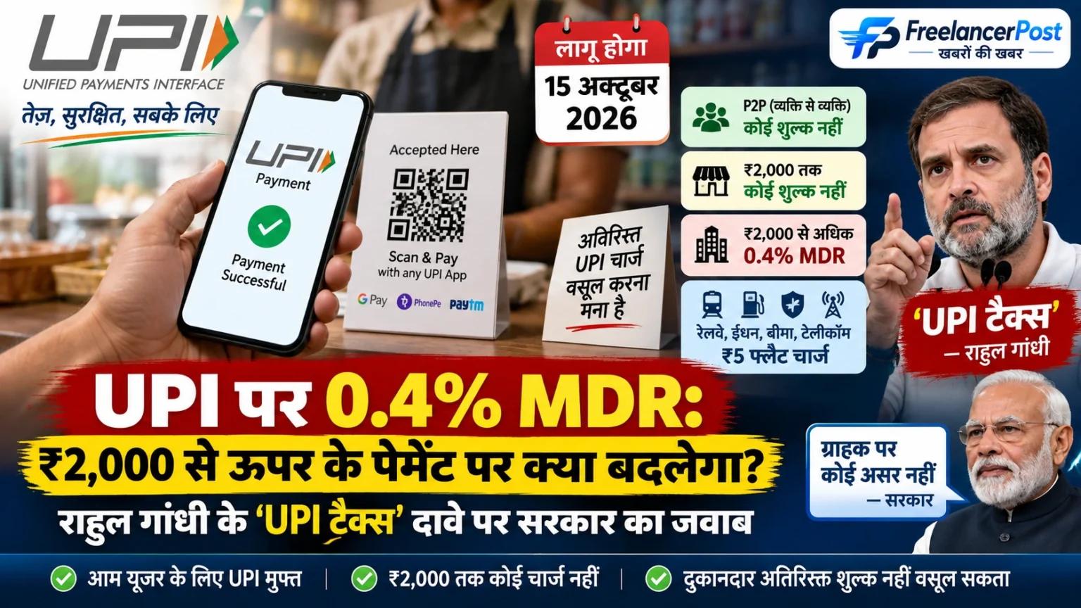 2000 रुपये से ऊपर के UPI लेन-देन पर MDR 300 कैप, ₹5 फ्लैट चार्ज और ग्राहक पर असर।