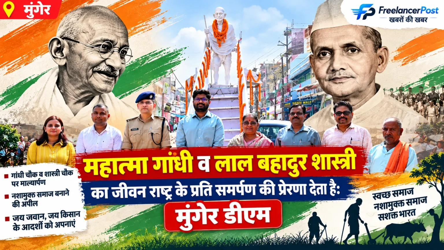 महात्मा गांधी और लाल बहादुर शास्त्री की जयंती पर मुंगेर डीएम ने दी श्रद्धांजलि